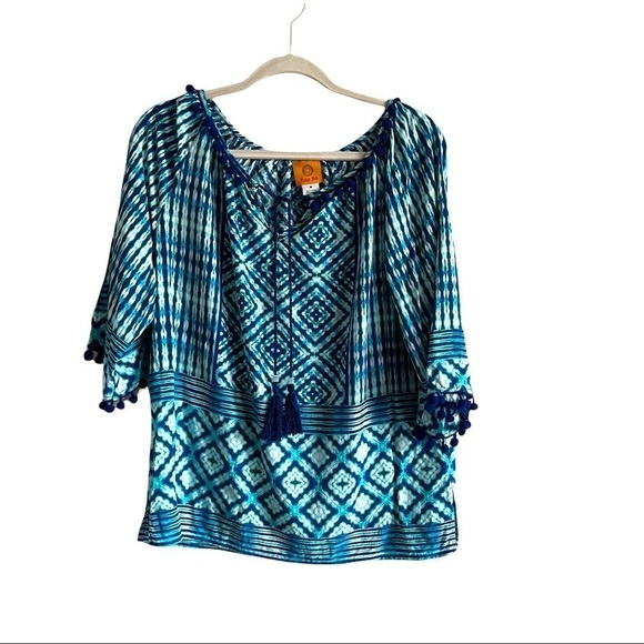Ruby Rd Boho Blue and white multipattern Tunic. Size M - Picture 1 of 6